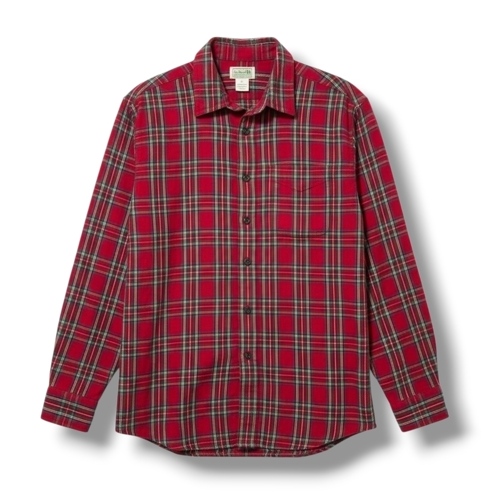 L.L. Bean Men’s Red Plaid Button-Up Long Sleeve Shirt Cotton Collared